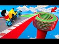 FRANKLIN AND SHINCHAN TRIED THE SPIRAL SPEED BOOSTER ROAD PARKOUR CHALLENGE BY BIKES & CARS IN GTA 5