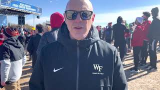 Wake Forest coach John Hayes talks after Wake finishes 5th at 2022 NCAA XCs