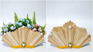 Popsicle stick craft ideas | Flower Vase from ice cream stick | Best out of waste popsicle stick