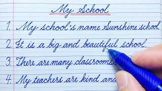 How to write in Cursive | 10 Lines Essay on My School |Cursive writing |Cursive handwriting practice