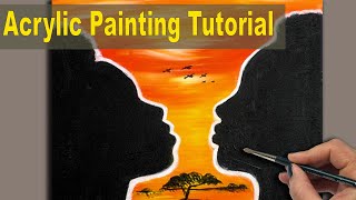 Easy Acrylic Painting for Beginners | BLACK COUPLE | Silhouette Painting | Sip and Paint