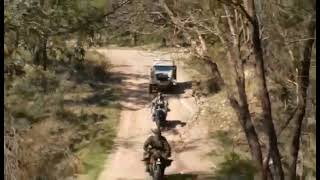 GERMAN WW2 AFRIKA KORPS KUBEL WAGON AND 2 BMW MOTORCYCLES DRIVE THROUGH THE AUSTRALIAN BUSH LAND.