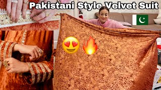 ❗️Making Loose Fitting Pakistani 🇵🇰 Style Velvet Suit In Rust Color Suit 😘🔥Lace Design..!