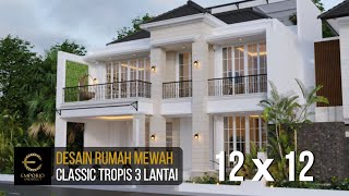 DESAIN RUMAH CLASSIC MEWAH MILIK IBU NININ DENGAN LEBAR 12M DAN PANJANG 12M DILENGKAPI ROOFTOP AREA