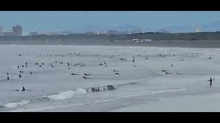 ２０２３年９月７日（木）江ノ島～鵠沼海岸：曇ってますが北の空は晴れ間も見えてます。風は弱めで波は膝～ももくらい。