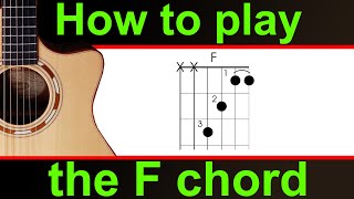 How to play the F chord on guitar.  A beginners guitar lesson, how playing F major chord.