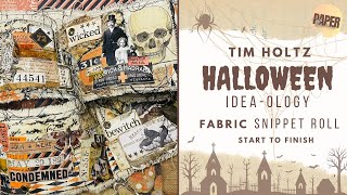 Tim Holtz Halloween Idea-Ology Fabric Snippet Roll On a Vintage Wooden Spool