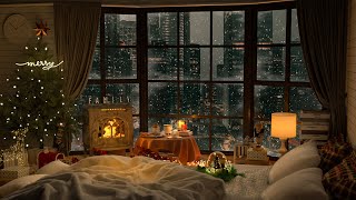 Snowflakes on the Window and Smooth Piano Jazz | 4K Cozy Bedroom Ambience for Peaceful Nights 🌨️🎹