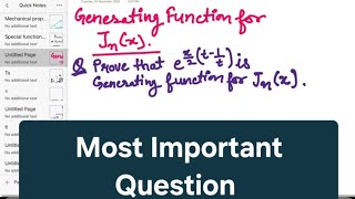 Prove that e^{(x/2)*(t-1/t)} is generating function for Jn(x) #specialfunction #mscmathematics