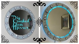 DIY GLAM WALL MIRROR DECOR | LIGHTED CRUSHED GLASS DECOR