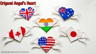 Origami Angel's Heart | origami Heart with four wings for valentine gift || republic day paper craft