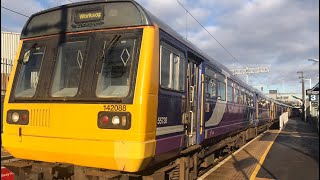 Ex Northern 142088, 142093 \u0026 142096 Accelerate through Rotherham Central working 5D42 - 1/12/19