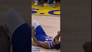 Joel Embiid suffers knee injury after getting tied up with Jonathan Kuminga 🙏 | NBC Sports Bay Area