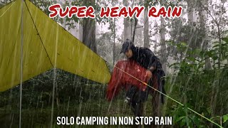 SOLO CAMPING HEAVY RAIN - STRUGGLE TO SET UP A TENT IN REAL SUPER HEAVY RAIN - ASMR