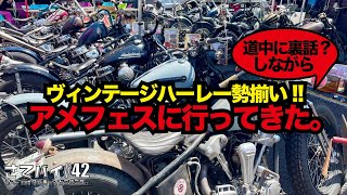 #42.【ハーレー展示】ヴィンテージハーレーにアメ車勢揃いのアメリカンフェスティバル!!アメフェス/バイク VLOG /パンヘッド/モトブログ/ハーレーダビットソンHarleyDavidson/バイク