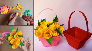 How To Make Paper Flower Basket | basket with paper | paper basket craft | paper flower basket