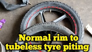 Normal rim to tubeless tyre piting #bikewashandworkcenter