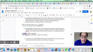 Calendar Assignment Instructions