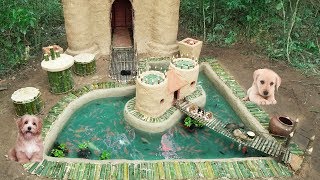 Rescued Abandoned Four Puppies Build Castle House And Fish Pond Around
