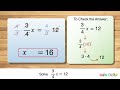 solving linear equation “ 3 4 𝑥 = 12” step by step algebra solution math doodle