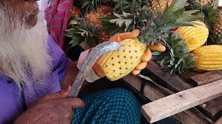 80 Years Old Man PINEAPPLE(Anarosh) Cutting | Amazing Sharp Knife Skills | Bangladeshi Street Food