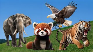Bustling animal world sounds around us: Elephant, Red Panda, Bison, Gorilla, Bear, Ducks, Tiger,...