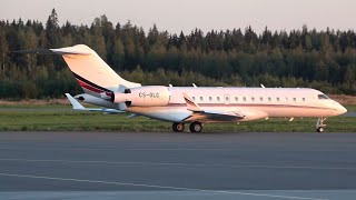 4K| NetJets Europe Bombardier Global 6000 Sunset Departure Out of Tampere-Pirkkala