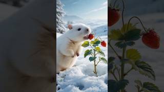 Adorable White-Furred Capybara Enjoys Strawberries in the Snow! ❄️🍓 #animals #rescue #capybara