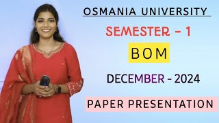 BOM || PAPER PRESENTATION 💯 PASS || SEMESTER 1 || O.U || B.COM || 2024 DECEMBER ||‎@shivanipallela 