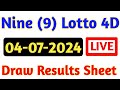 04/07/2024 Nine Lotto Results | 4d Result Today | 9 Lotto 4d Results | Today 4d Result Live