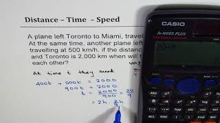 Plane from Toronto and Maimi travel with 400 and 500 km/h speed Find the time they cross