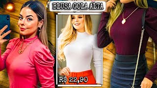 Blusa Feminina Manga Longa/ Princesa Gola Alta Malha Canelada!