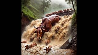 A big cow falling in to the huge stream save by rescue team #animals #stuck #short#cow#