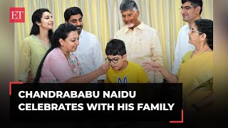 Andhra Election Results 2024: TDP Chief Chandrababu Naidu celebrates with his family