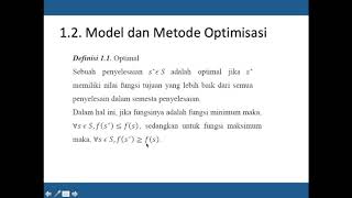 Optimalisasi 1 : Konsep Dasar Optimalisasi