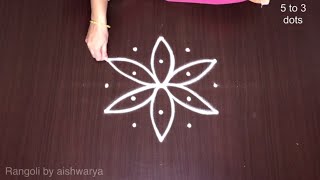 Easy \u0026 Quick Flower Kolam Stunning Muggu | 5-3 Dots Gowri Pooja Friday Rangoli