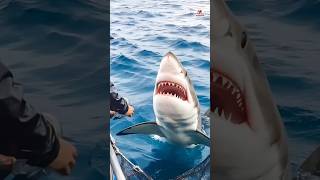 White shark near sailor's boat