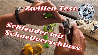 Edelstahl Zwille Curved-Striker mit Schnellspannvorrichtung im Test, von Steinschleuder-profi.de