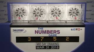 Midday Numbers Game Drawing: Saturday. March 31, 2018