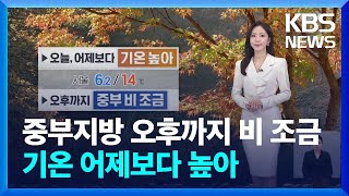 [날씨] 중부지방 오후까지 비 조금…기온 어제보다 높아 / KBS  2024.11.21.