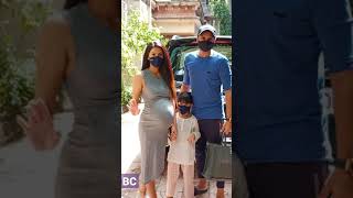 Harbhajan Singh with wife Geeta Basra amd daughter snapped at a clinic un Khar