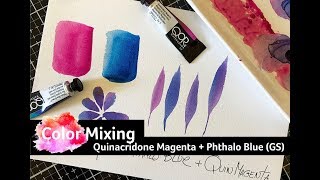 Watercolor Mixing with Qor Watercolors: Quinacridone Magenta + Phthalo Blue (GS)