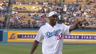 PHI@LAD: Metta World Peace throws out the first pitch