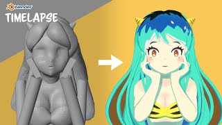 【Blender】うる星やつらのラムちゃん（タイムラプス）/ Time lapse of character modeling of Ramu(Urusei Yatsura)