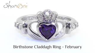 February Birthstone Claddagh Ring, SL90AY ShanOre