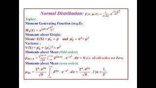 Moment Generating Function (m.g.f) and Moments about Origin and Mean of Normal Distribution