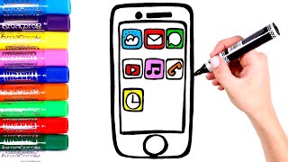 Dibuja y Colorea un TELÉFONO MÓVIL con Apps 📱🌈Vídeos para niños