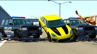 HIGH SPEED POLICE CHASES USING NEW SPIKE STRIP TECHNOLOGY! - BeamNG Drive Crash Test Compilation