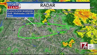 Flash flood warning in central North Carolina