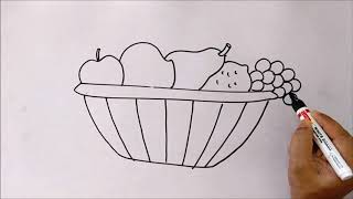 Fruits in Fruit Basket | Simple Drawing Lessons for Beginners
